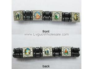 Hematite Beads and Alloy Spacer Religious Bracelet 7.8inch